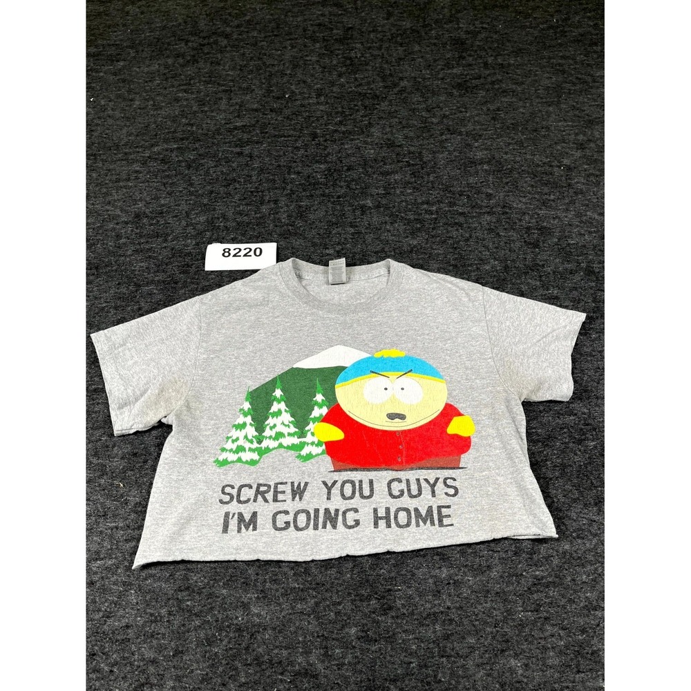 Gildan Crop T Shirt Womens Small‎ Gray South Park Cartman Screw You Guys Graphic